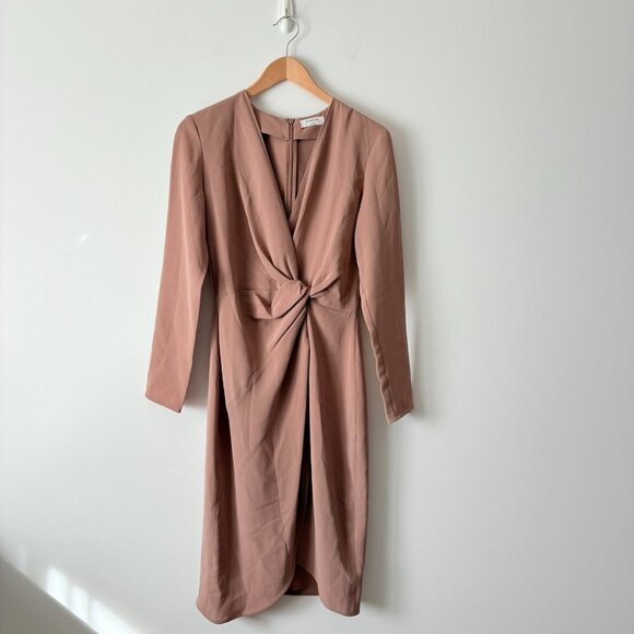 Aritzia Babaton Twist Front Long Sleeve Dress Beige Taupe Size Small - Picture 3 of 6